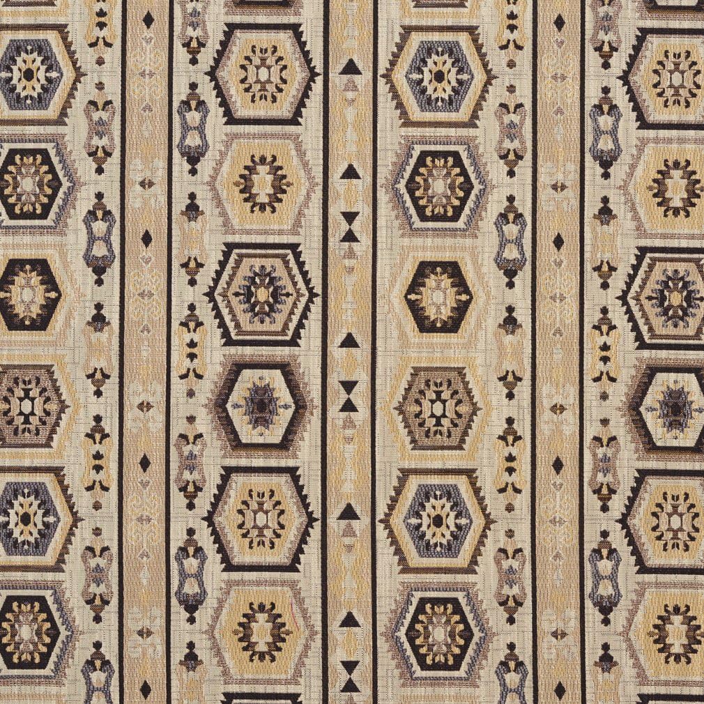 Gold and Black Woven Southwestern Geometric Stripe Upholstery Fabric by The Yard - SKU: Dolce Greystone