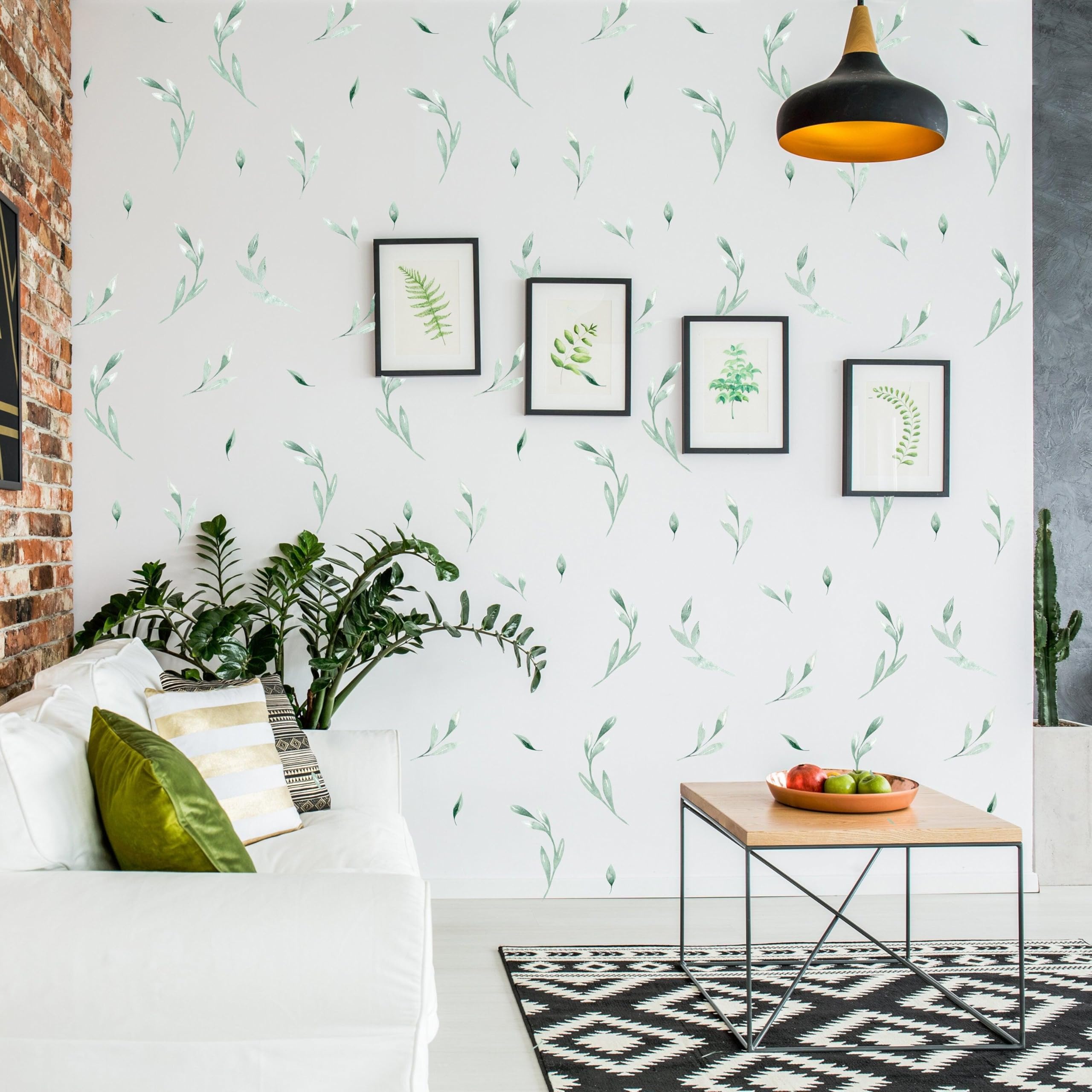 Calcomanías de hojas para decoración de pared, calcomanías botánicas de hojas verdes