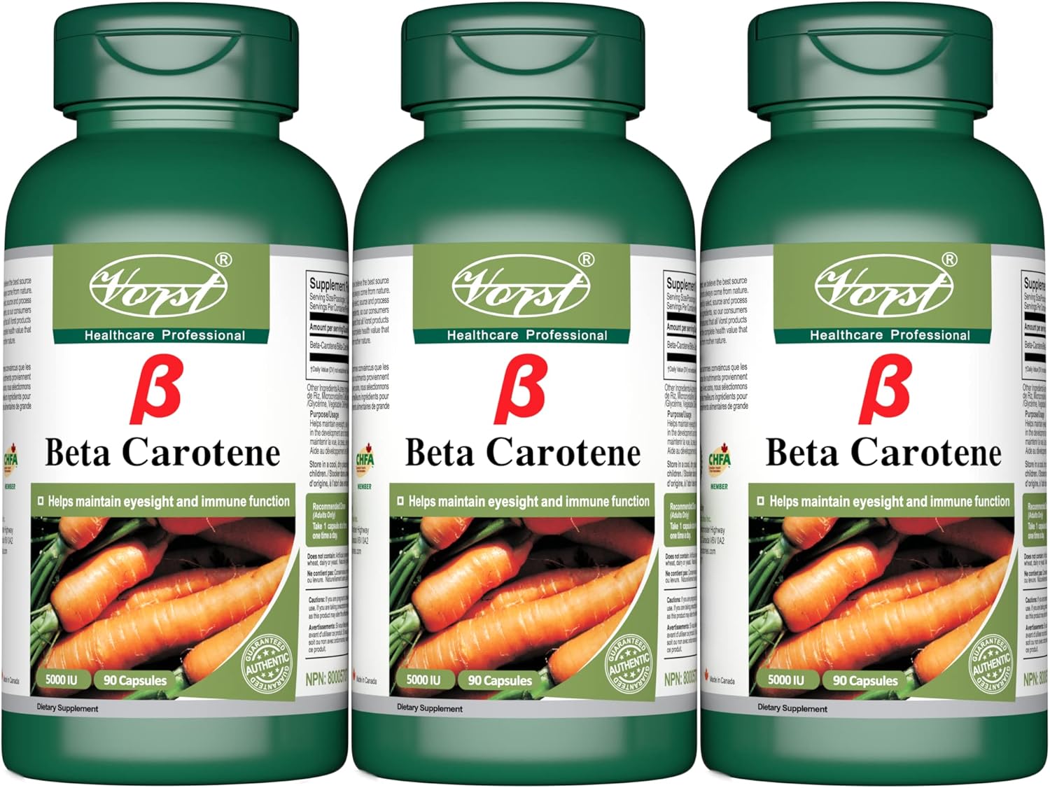 Beta Carotene 1.5 mg (5000 IU) Vitamin A 3 X 90 Capsules Vision & Eye