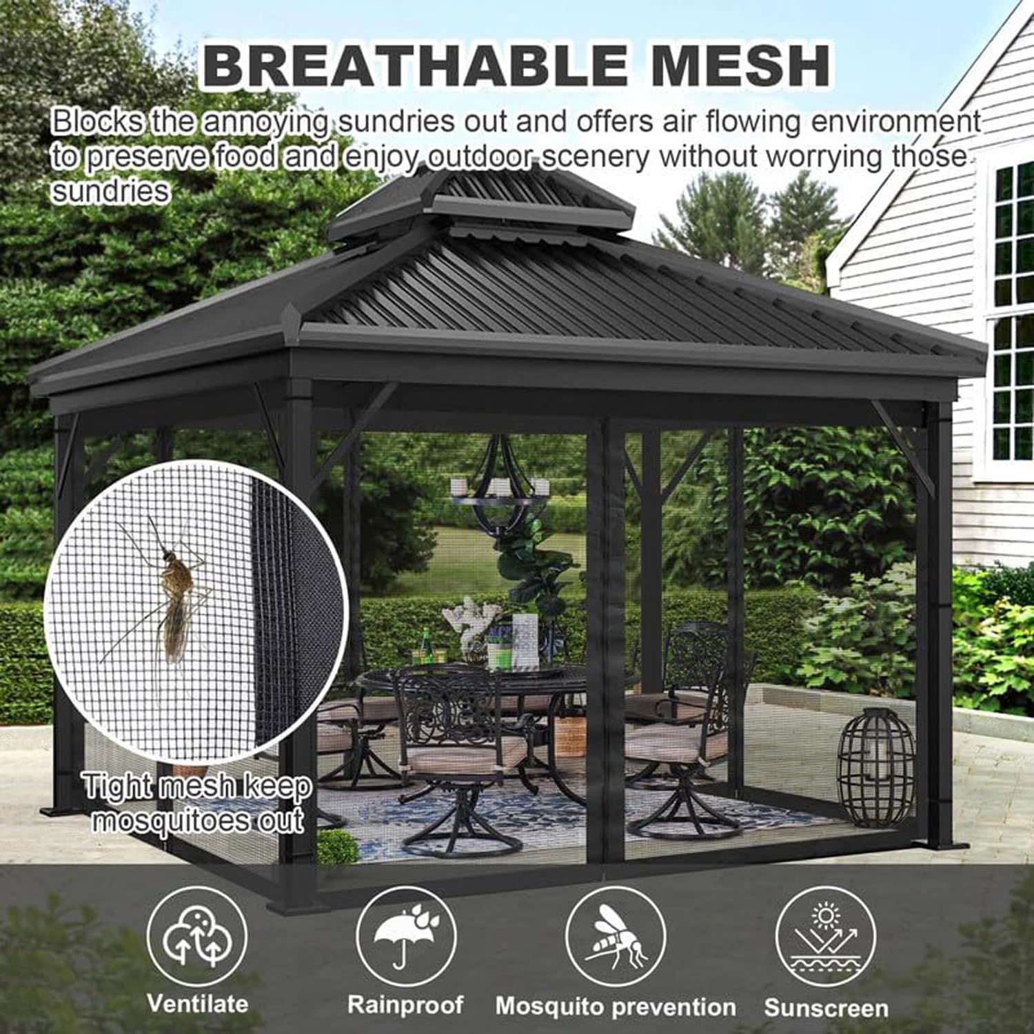 Zanzariera da esterno per gazebo universale ct Sn con pareti laterali in rete a 4 pannelli, perfetta per patio e giardino, soluzione di ricambio 3,5 x 3,5 m