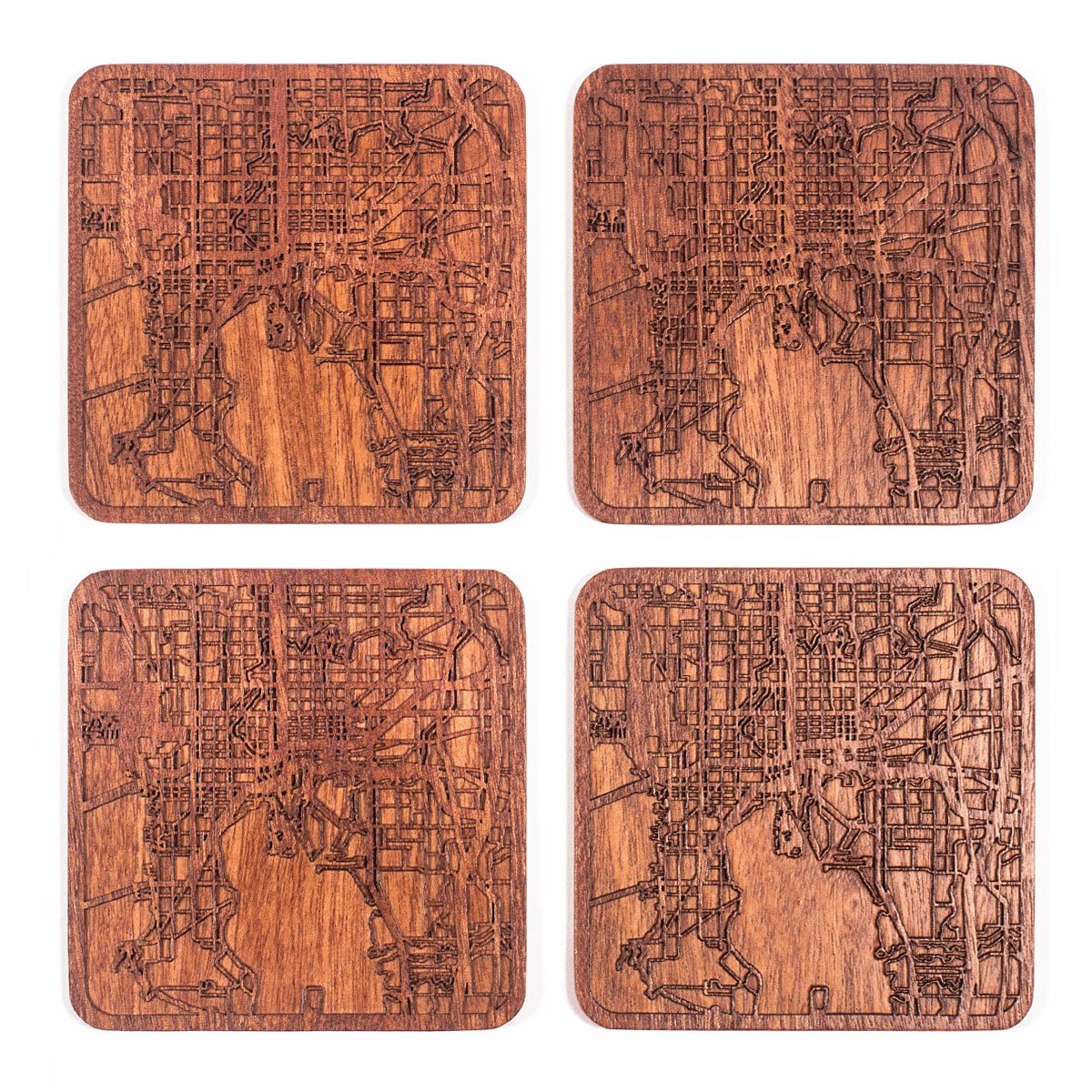 Tampa Map Coaster by O3 Design Studio, Set of 4, Sapele Wooden Coaster with city map, Multiple city optional, Handmade
