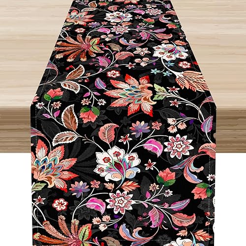 Miniatura 26 de Camino de mesa de los años 70, rústico azul ondulado, cuadrícula floral, moderno, retro, bohemio, hippie de los años 60, decoración abstracta de la