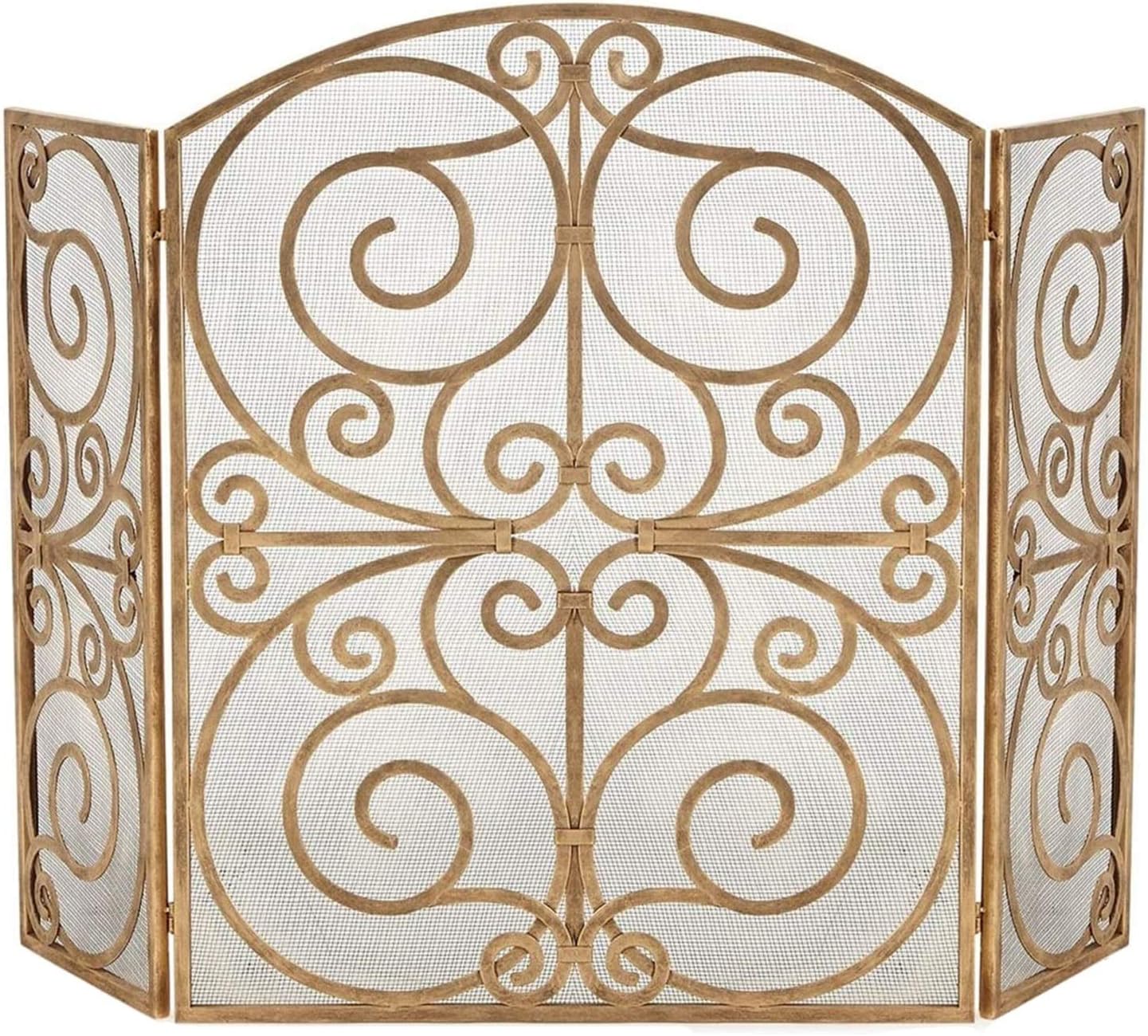 Fireplace Screen Guard, Scrollwork Design Safe Fire Guard Screens, Arc Extension Fireplace Screen with Mesh Cover, for Brick Fireplace Fireside (Color : Gold, Size : 66×30×84cm)