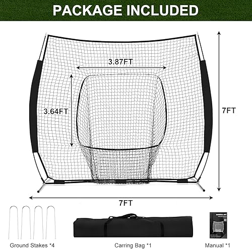 Miniatura 8 de NEWBULIG Red de béisbol y sóftbol de 7 x 7 pies, práctica de lanzamiento, bateo y redes de bateo, incluyendo bolsa portátil, para jugadores de todos