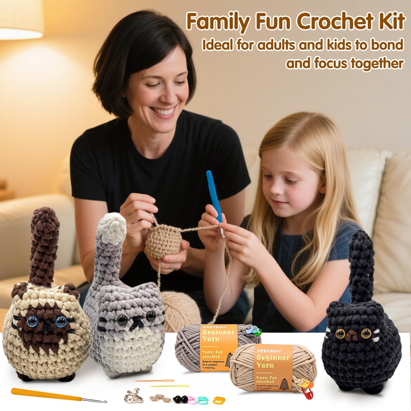 Zepiany Kit de ganchillo para principiantes, kit de ganchillo para adultos, amigurumi, animales de ganchillo, manualidades, kits de ganchillo para pasatiempos, kit de ganchillo fácil