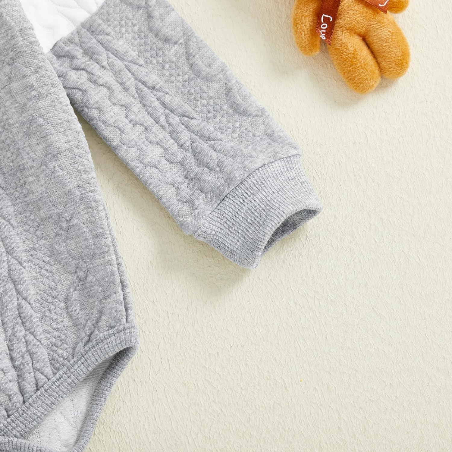 Gaono Baby Boy Fall Winter Clothes Mamas Boy Newborn Outfit Long Sleeve Bear Embroidery Cable Shirt Romper And Pants Set - Image 8