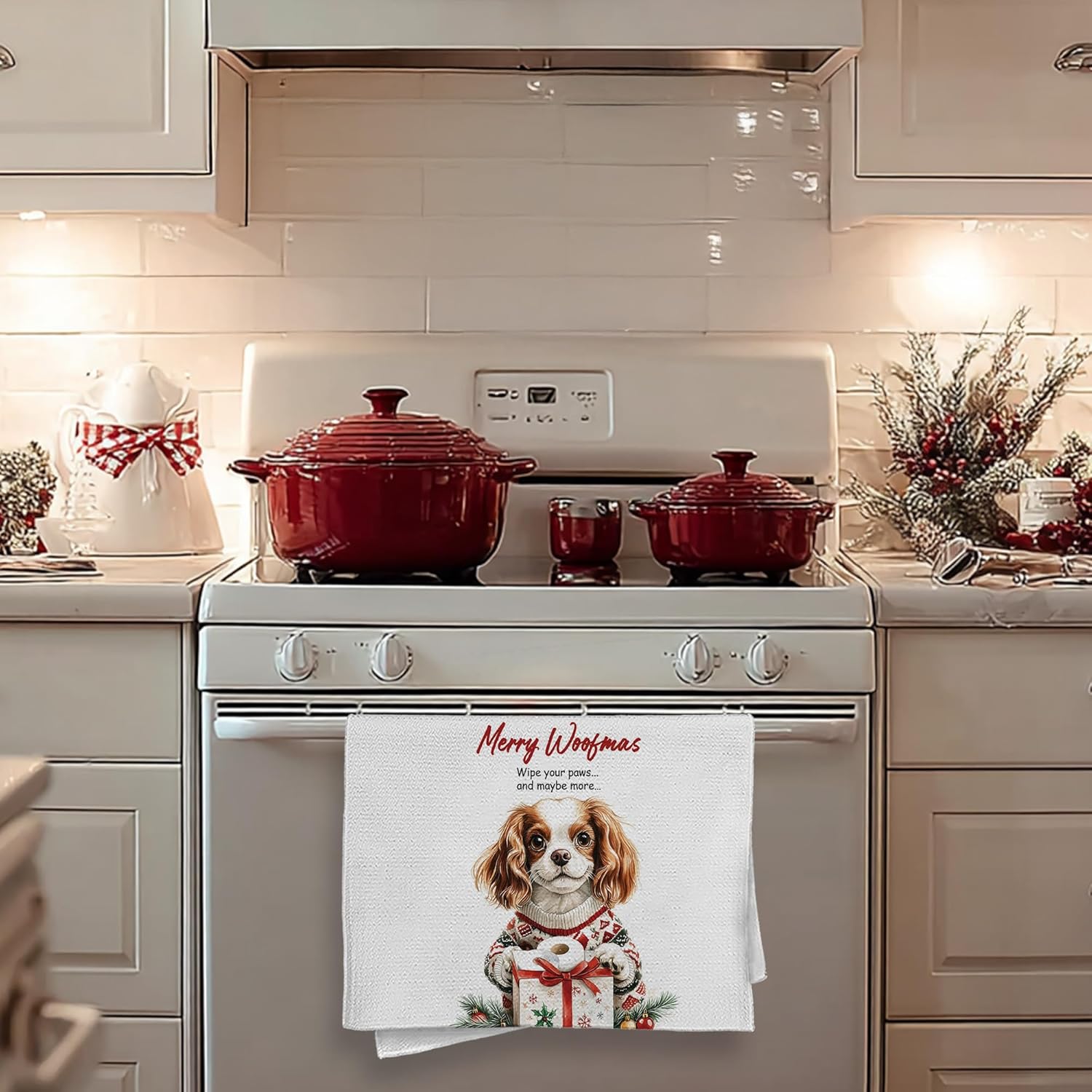 Cabana Bro Christmas King Charles Spaniel Hand Towels for Bathroom, Christmas Funny King Charles Spaniel Gifts for Women, Funny Dogs Dish Towel for Bathroom Washroom Decor, 16x24 Inch