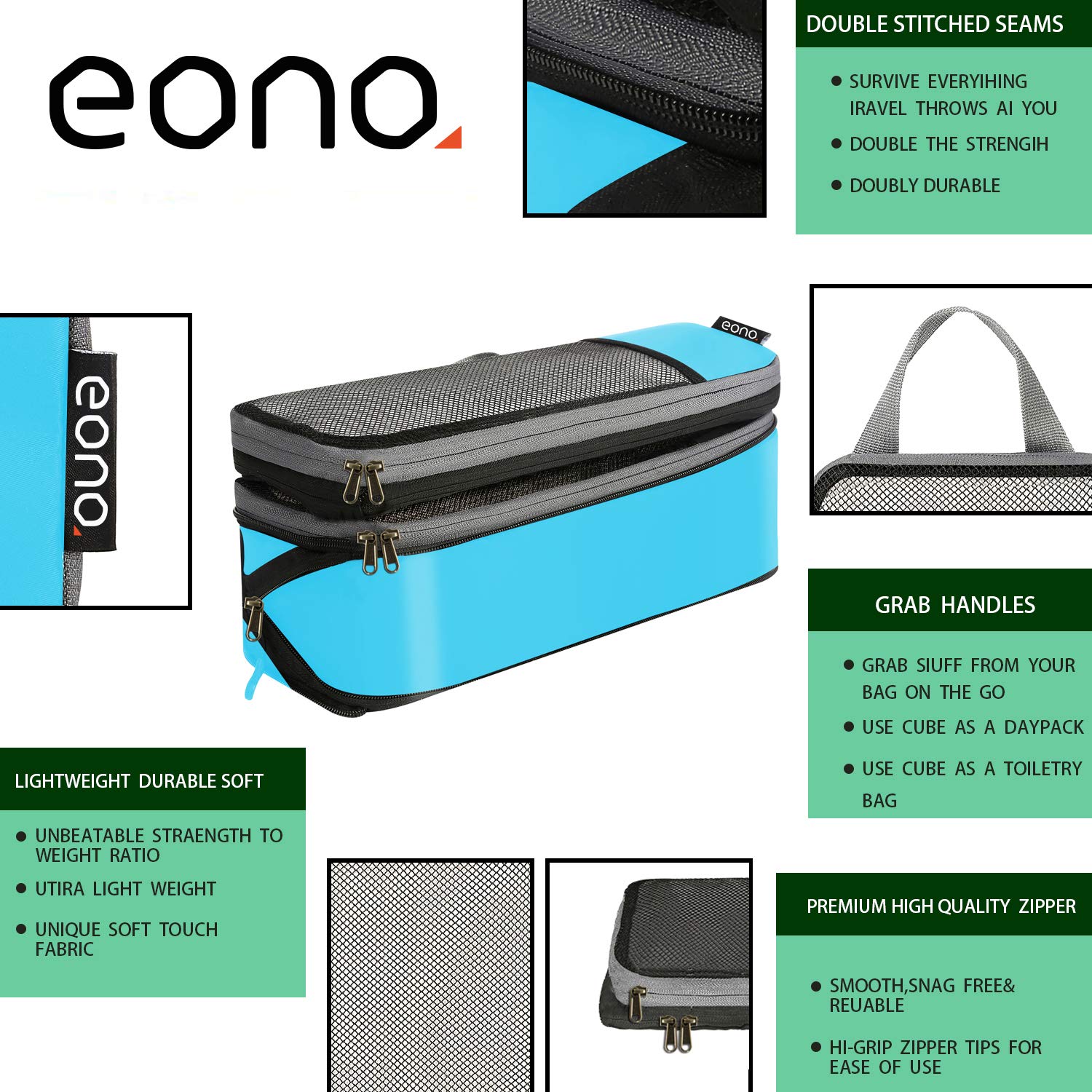 Eono Lot de 3/4/6 Organiseurs de Bagage Bagage Sac Compression pour Voyage Maquillqage Vêtement Sac Organisateur Rangement de Valise Compression Packing Cubes