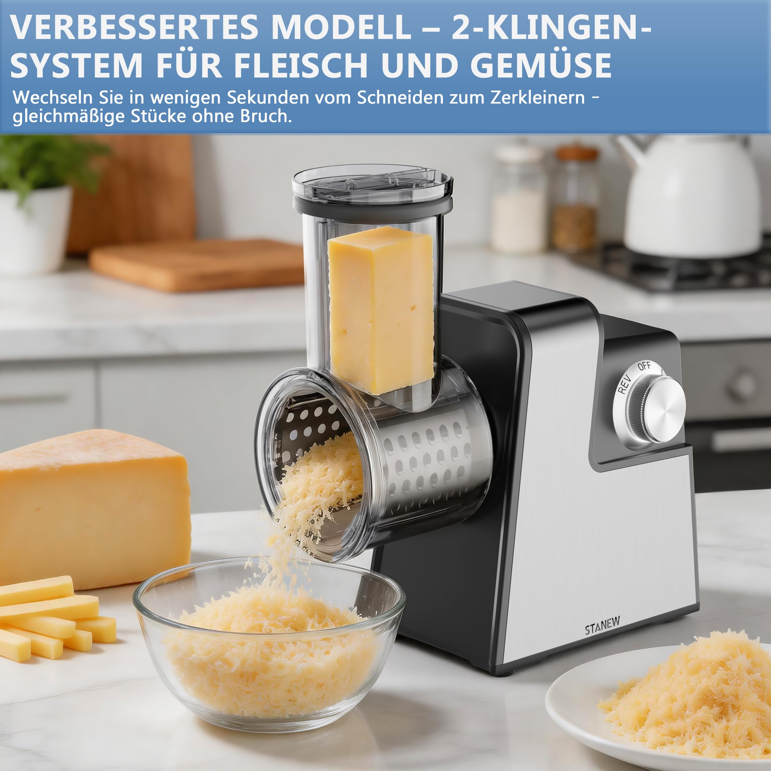 Elektrischer Fleischwolf, 2500 W, STANEW professionell, 5 rostfreie Klingen, multifunktional, Reibe, komplettes Zubehör, kompaktes Design für hausgemachte Zubereitungen