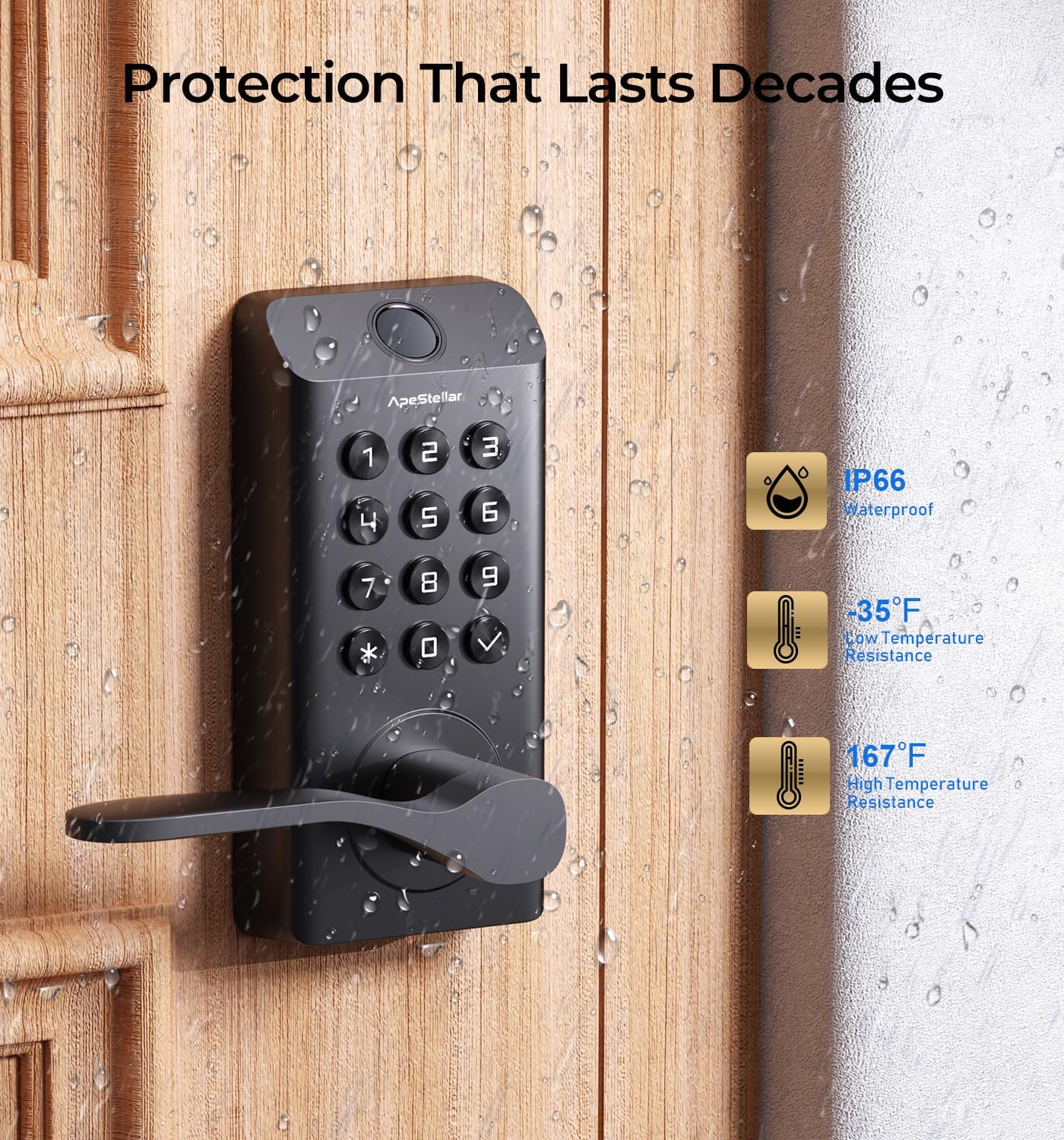 Fingerprint Keyless Entry Door Lock with Handle, Biometric Keypad Door Lock with Handle Lever, Digital Electronic Door Knob Lock for Front Door, High Durability, Voice Prompt for Easy Use, Black