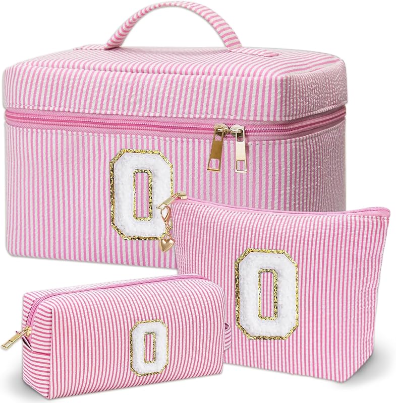 Necessaire de maquiagem com monograma Adoryoung O, rosa, pacote com 3