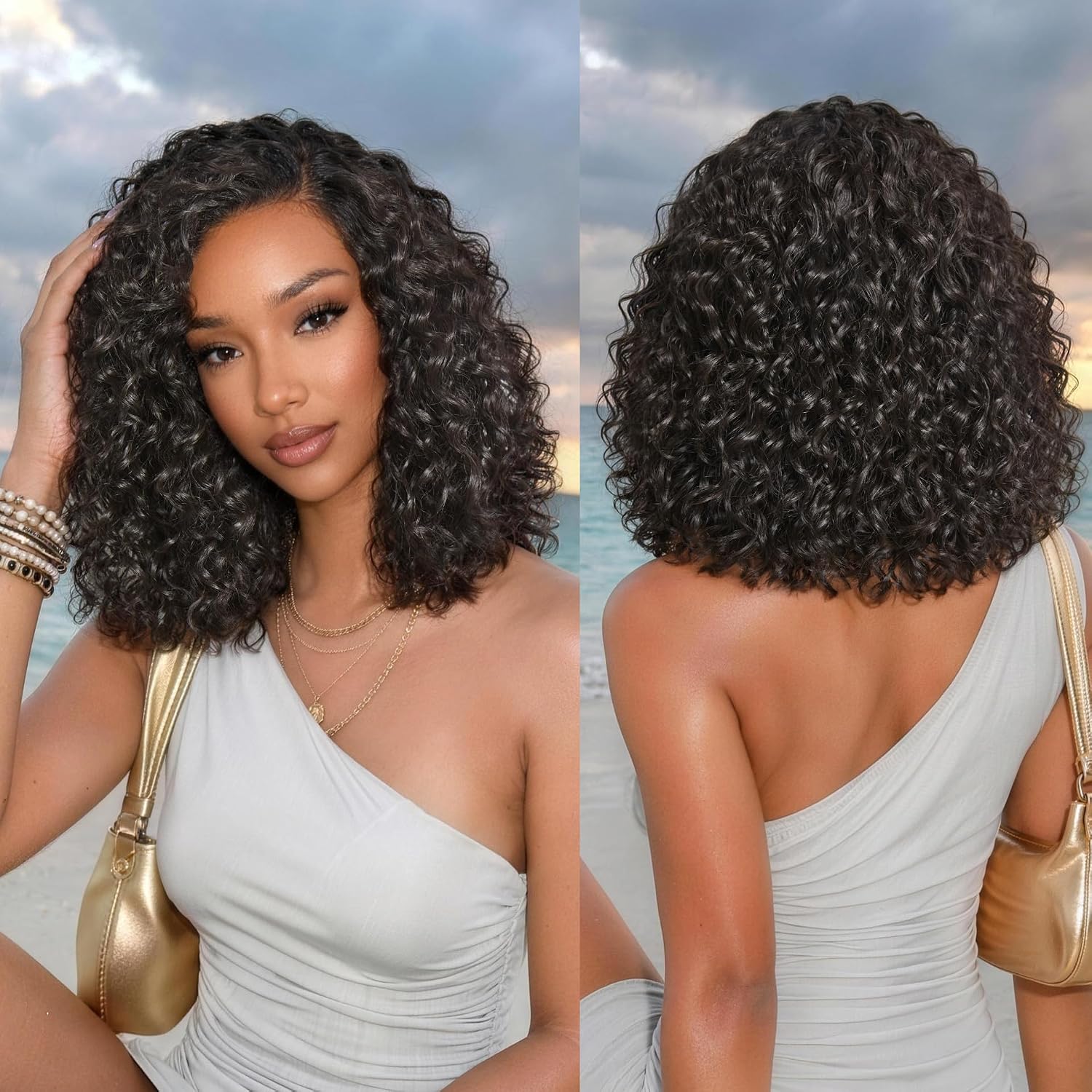 Frodio Curly Water Wave Glueless Wig 12 Inches Short Curly Wigs Daily Wear