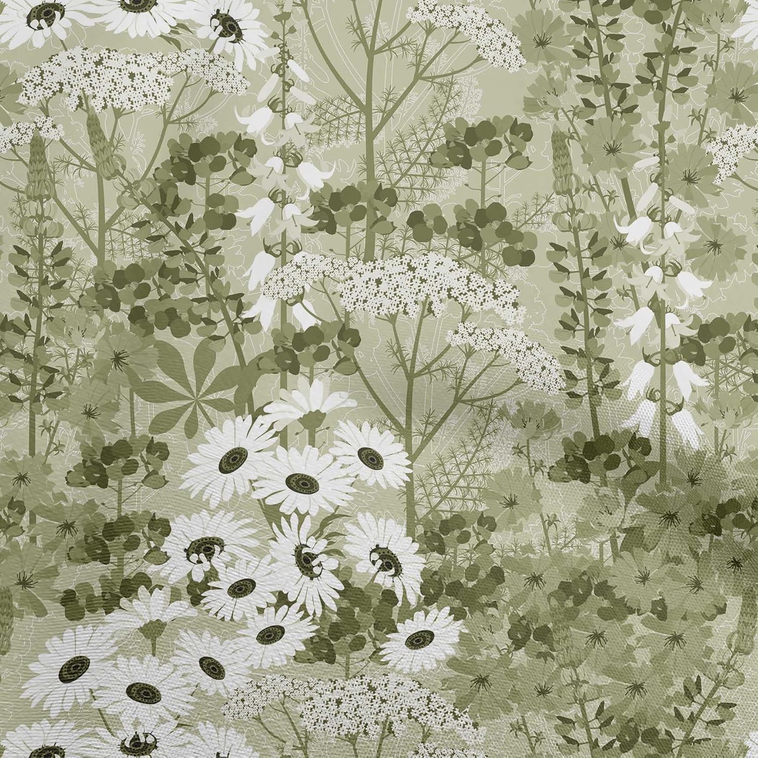 oneOone Polyester Spandex Light Green Fabric Asian Floral Botanical Flower Quilting Supplies Print Sewing Fabric by The Yard 56 Inch Wide