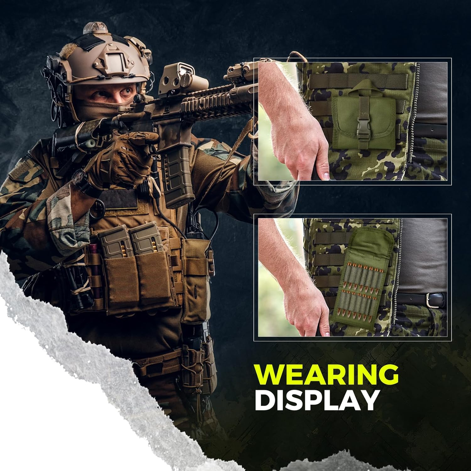 Tactical Ammo Pouch for Utility Hunting Rifle Foldable Ammo Wallet with Holds 14 Cartridges Firearm Ammunition Carrier Bag for Shooting Range with Gear Rifle Shell Holder Belt for Bullets
