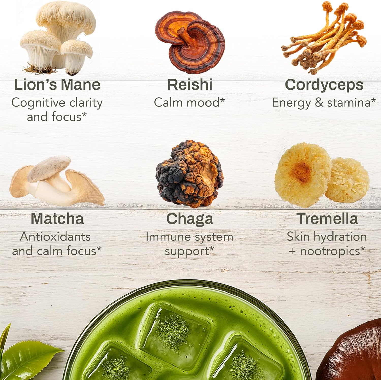 Mushroom Matcha Powder - Sugar-Free Japanese Ceremonial Green Tea with 18 Superfood Mushrooms and Hydrolyzed Collagen - Coffee Alternative Caffeine Free - 30 Sachets - Image 5