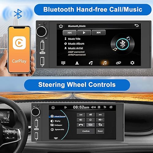Miniatura 6 de Radio de pantalla táctil DIN individual inalámbrica Apple Carplay Android Auto, estéreo de automóvil de 6.2 pulgadas con enlace de espejo,