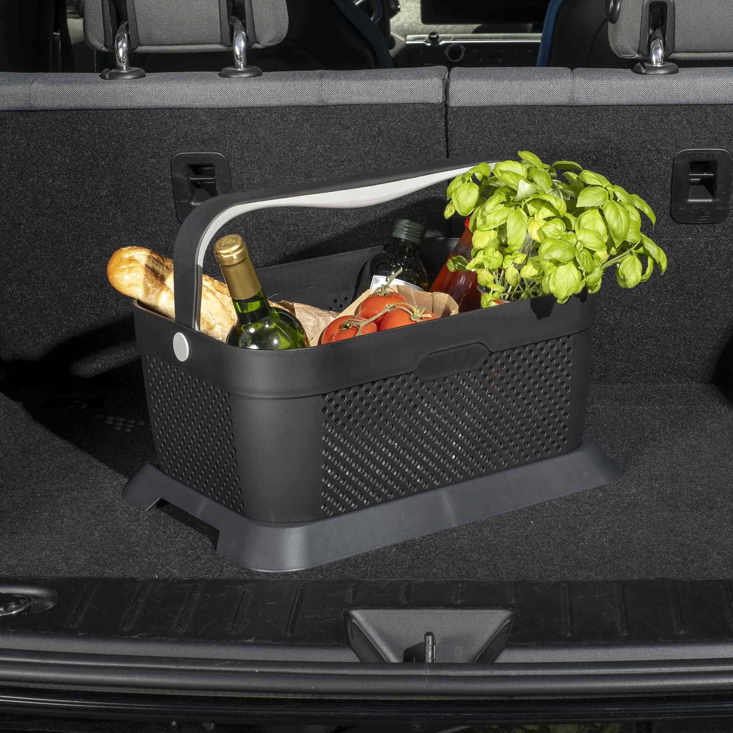 rati Basket - Grau, Smarter Auto Korb zum Einkauf & Outdoor-Aktivitäten, mit Befestigungsadapter zum Kofferraum, rutschfest und Stabil während der Fahrt I Schwarz, aus 94% Recycling Material