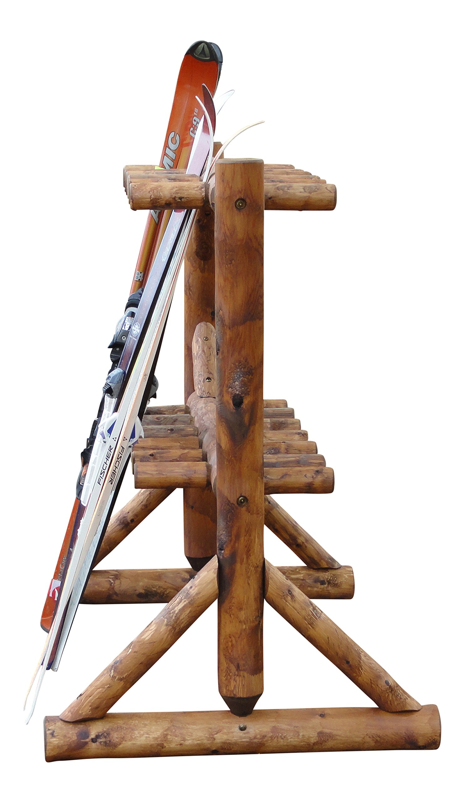 Log Kayak Freestanding Ski & Snowboard Rack - 11 Place, Indoor & Outdoor, Ski Holders, Snowboard Pole Organizer, Canyon Brown