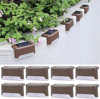 Solar Deck Lights Outdoor 8 Packs Solar Powered Step Lights Waterproof Solar Fence Lights LED Stair Lights for Stair Fence Deck Patio Post Railing Pool Pathway, Warm White