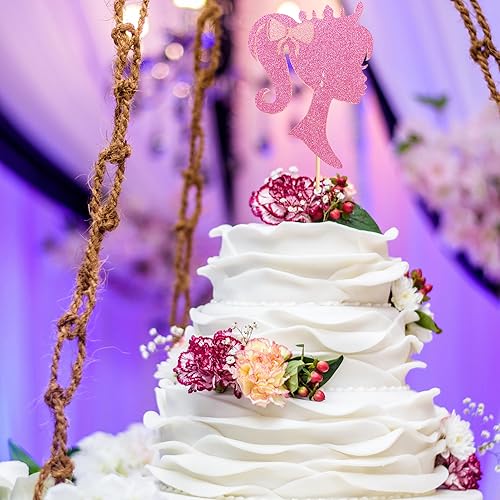 Miniatura 4 de Arthsdite Decoración rosa para tartas de niña, princesa, baby shower, pajarita, decoración para despedida de soltera, niñas, cumpleaños, boda,