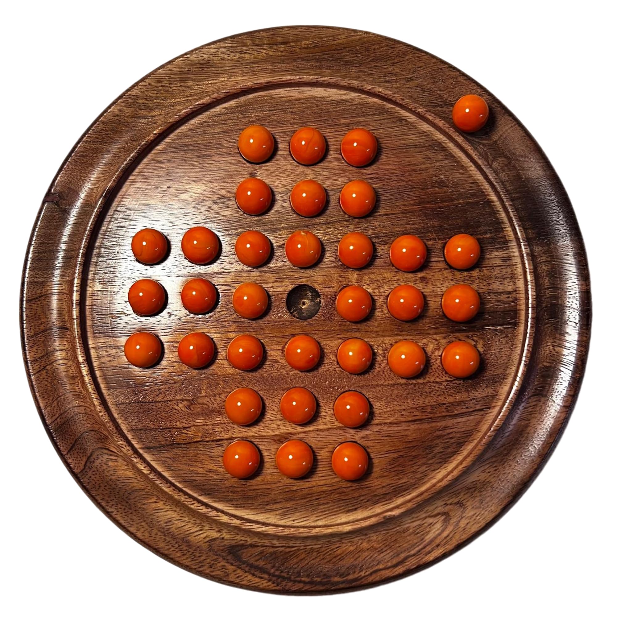 Solitaire Brettspiel aus Holz mit opalorangefarbenen Glasmurmeln, klassisches Solitärspiel aus Holz, Strategie-Brettspiel, Familien-Brettspiel, Spiele für eine Person, Brettspiele, Brettspiele, 22 cm