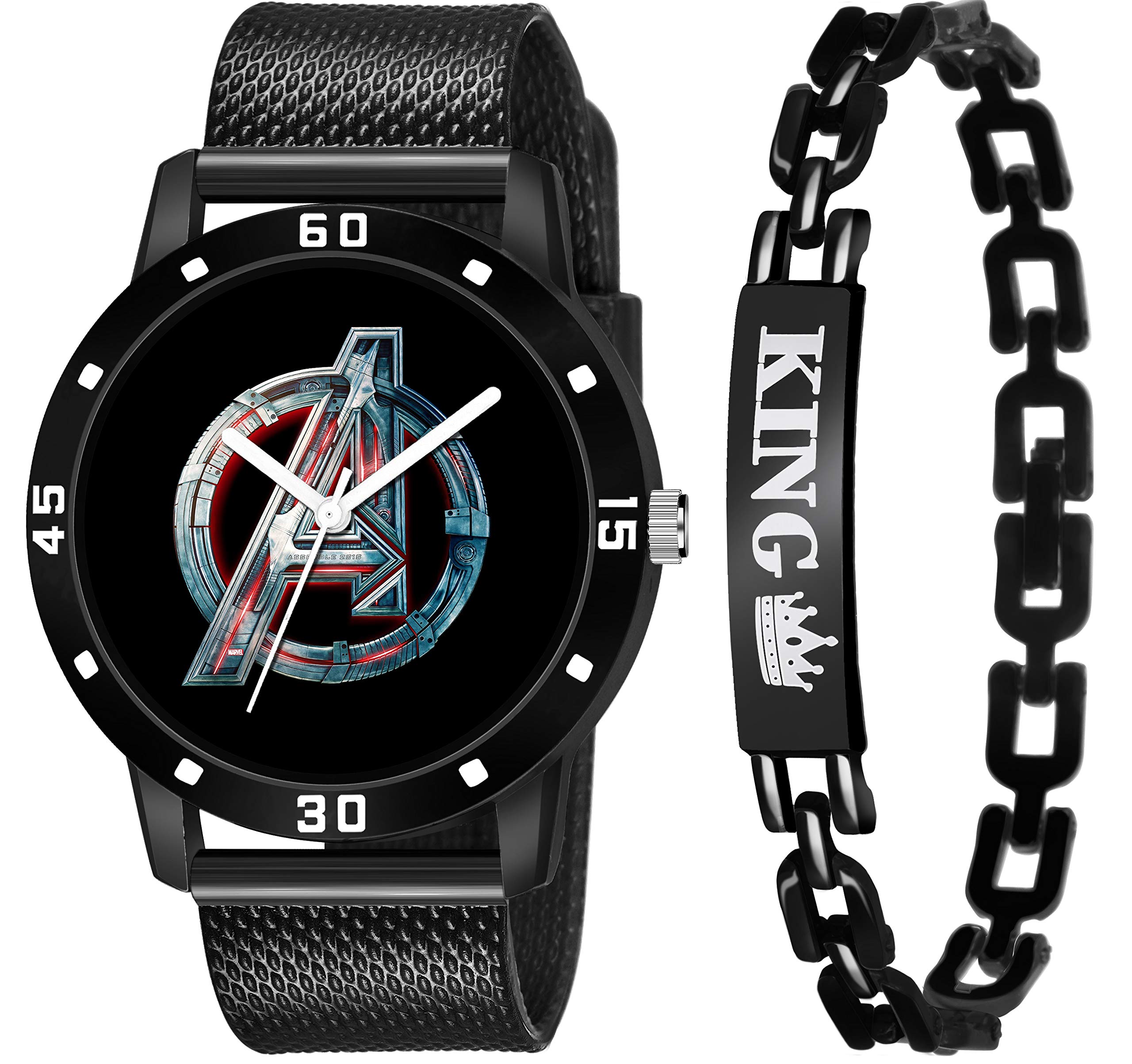 Shivark Analog Black Dial Mens PU Strap King Bracelet & Watch Combo Set for Boys (B0914GRPMT) Amazon Price History, Amazon Price Tracker