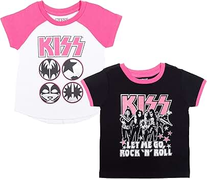 KISS Rock Band Girls 2 Pack Graphic Short Sleeve T-Shirt, Pink