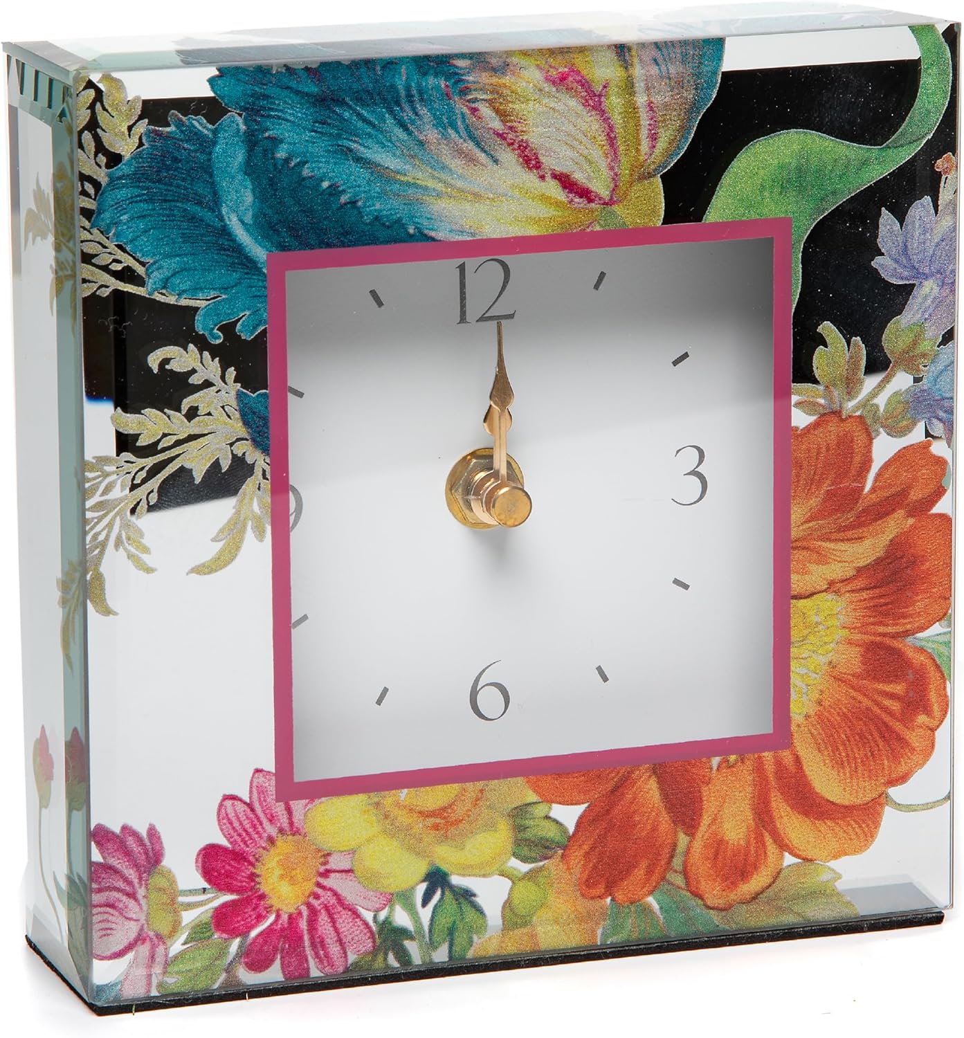 MACKENZIE-CHILDS Desk Clock, Decorative Clock for Kitchen and Living Room, Flower Market Reflections