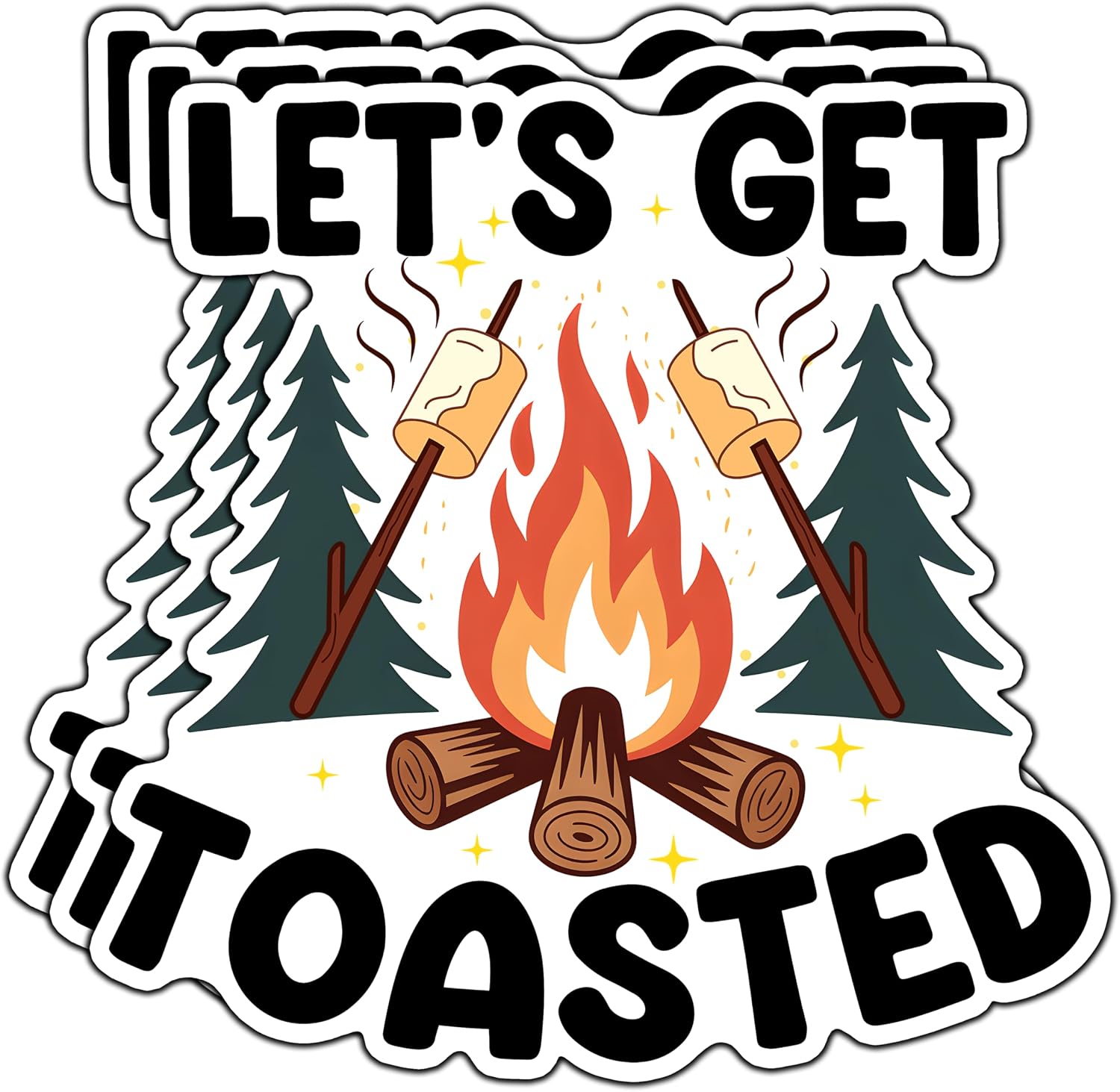 (3Pcs) Let's Get Toasted Sticker Camping Lover Stickers Campfire Campsite Adventure Decorative Waterproof Vinyl Decal for Tumbler Mug Phone Notebook Water Bottle Size 3x2.9 Inches