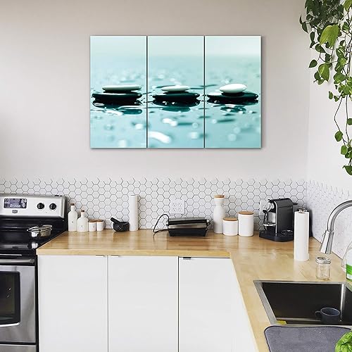 Miniatura 7 de Arte de pared Zen con piedras de 24 x 36 pulgadas, lienzo para decoración de pared zen, arte de pared calmante de 3 paneles, arte de pared relajante