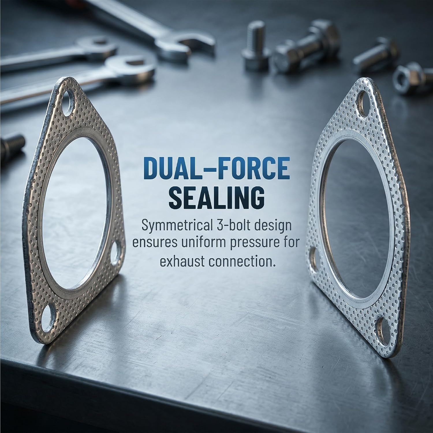2Pcs 3 Inch Exhaust Gasket, High Temp Reinforced Graphite & Durable Steel 3 Bolt Exhaust Flange Replacement, Universal Fit for Header, Manifold, Turbo & Catalytic Converter