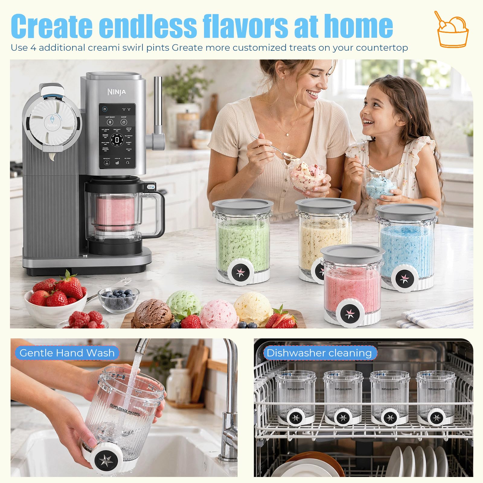 4 Pièces Pot pour Ninja Ice Cream Swirl, 480ml Pot pour Ninja Creamy Swirl pour Ninja NC700 NC701, Bacs à Crème Glacée avec Couvercles Étanches, BPA et Lave-Vaisselle