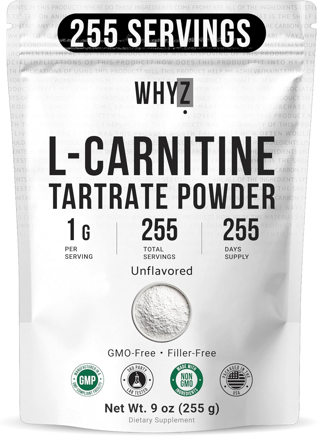 L-Carnitine Tartrate Powder Pure Unflavored Carnitine Supplement Amino Acid Powder L-Carnitine Tartrate Bulk Supply, 255g (9 oz)