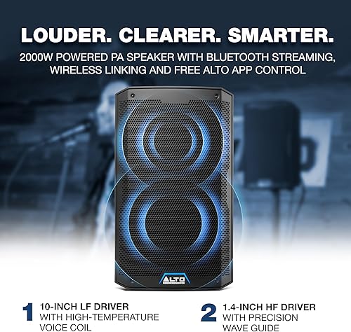 Miniatura 2 de ALTO TS410 2000 W 10" Altavoz PA amplificado con mezclador de 3 canales, transmisión Bluetooth, vinculación de altavoces inalámbricos, aplicación DSP