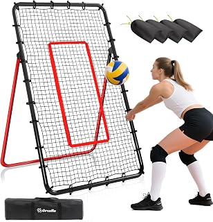 Volleyball Rebounder Net, 5 Angles Volleyball Bounce Back Training Equipment with Durable Sandbags & Metal Stakes for Lacrosse, Baseball, Soccer Practicing - 7x4 Ft