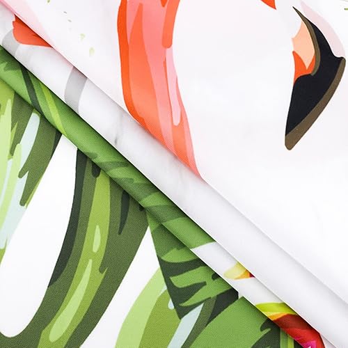 Miniatura 7 de EOBTAIN Cortina de ducha de hojas tropicales para baño, diseño de monstera rosa flamenco verde con mariposa sobre mármol gris y blanco, con ganchos,