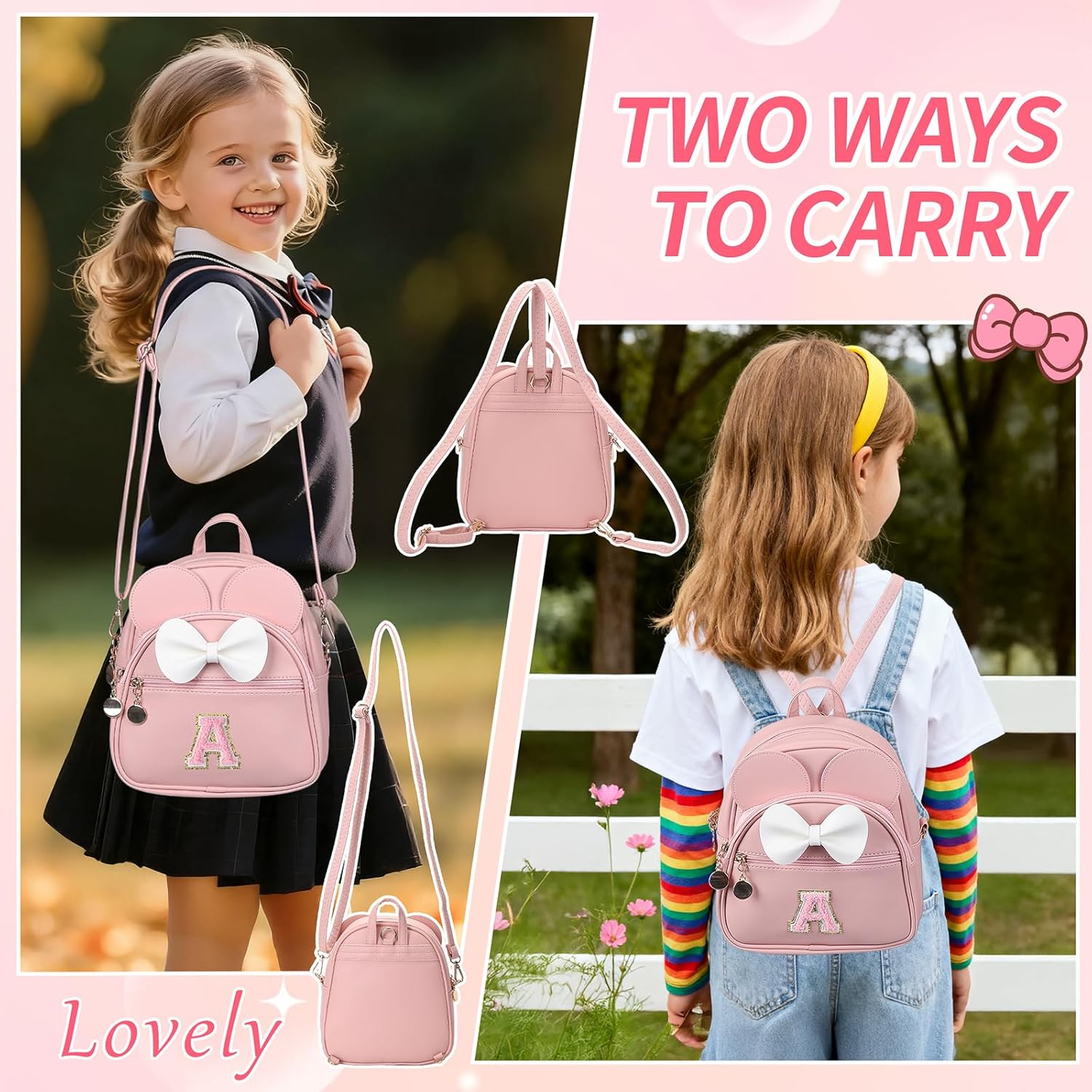 Valentines Day Birthday Gift for 2 3 4 5 6 7 8 9 10 Year old Girls Personalized Initial Toddler Mini Backpack Purse for Kids-Pink-A - Image 3