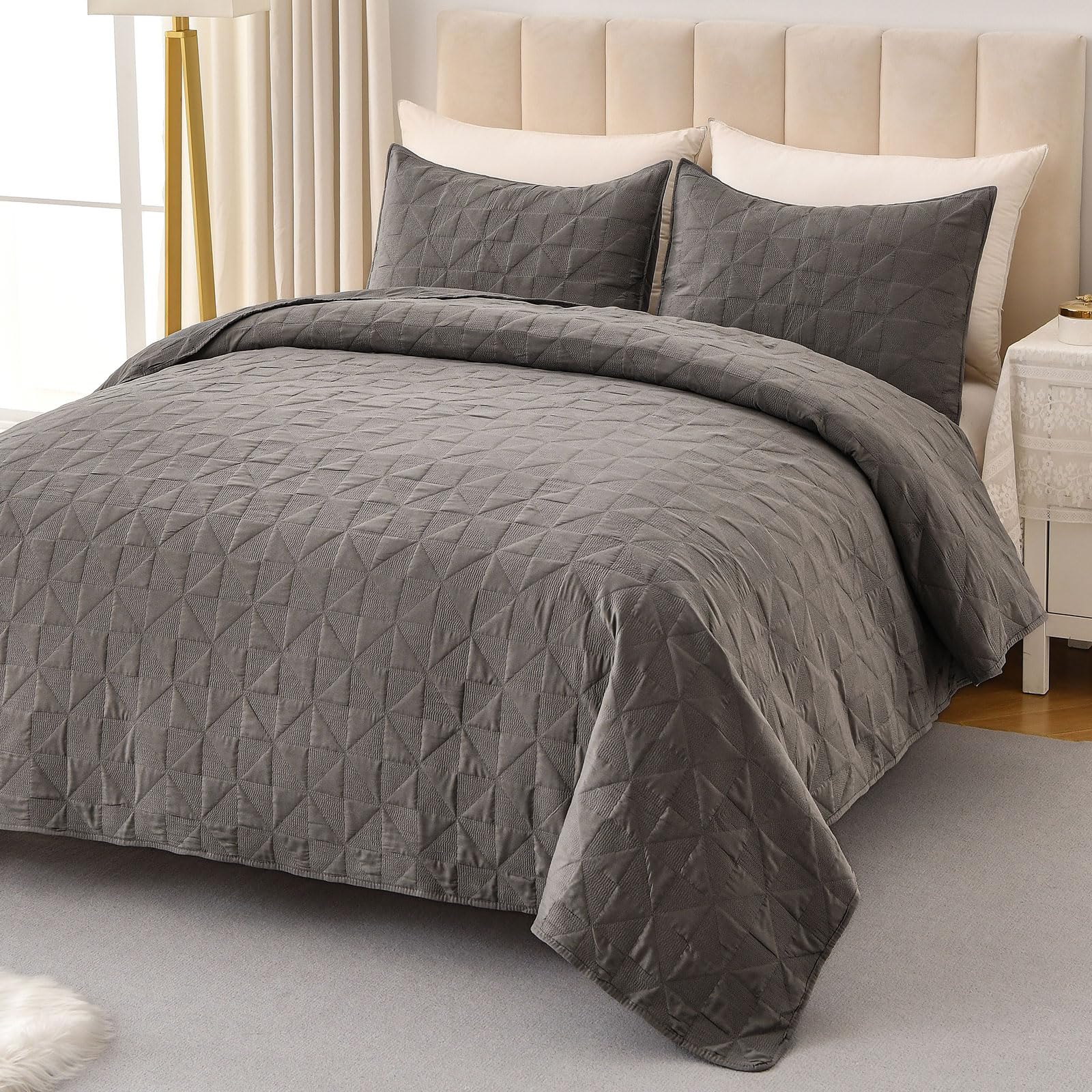 OARAGE Queen Quilt Bedding Set Dark Grey Lightweight