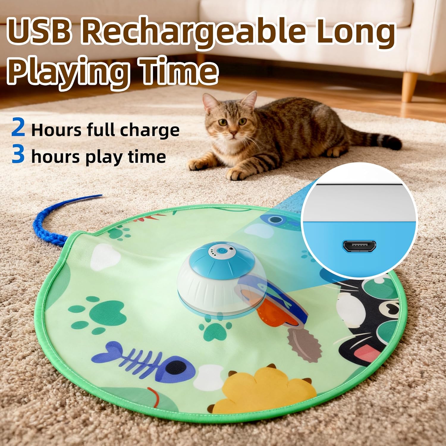 Casfuy 4 Speed Interactive Hide and Seek Cat Toy with Moving Mouse Electronic Motion Concealed Teaser Wand Cat Toy
