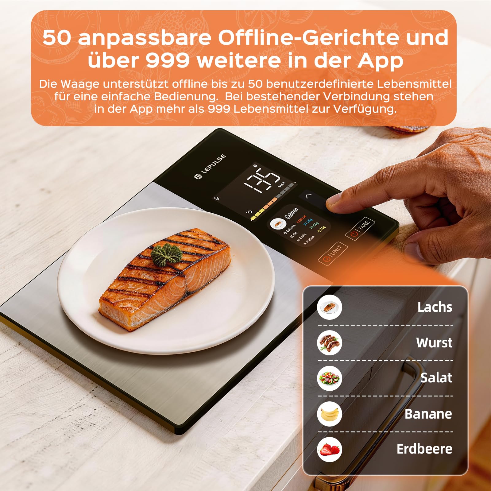Küchenwaage Digitale mit Nährwertberechnung, smart vita ernährungswaage | Lebensmittelwaage mit 24 Nährwertanalyse, Bluetooth Kalorienzähler, TFT Farbdisplay, 50 Offline & unbegrenzte Kalorienanalyse