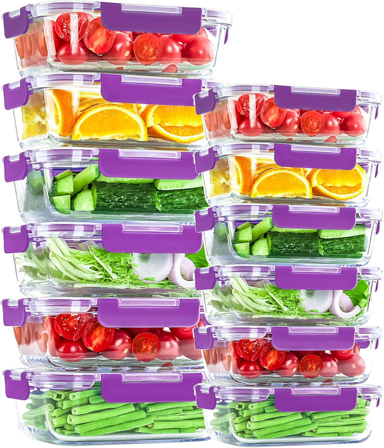 Glass Food Storage Containers with Airtight Lids 24 Pieces