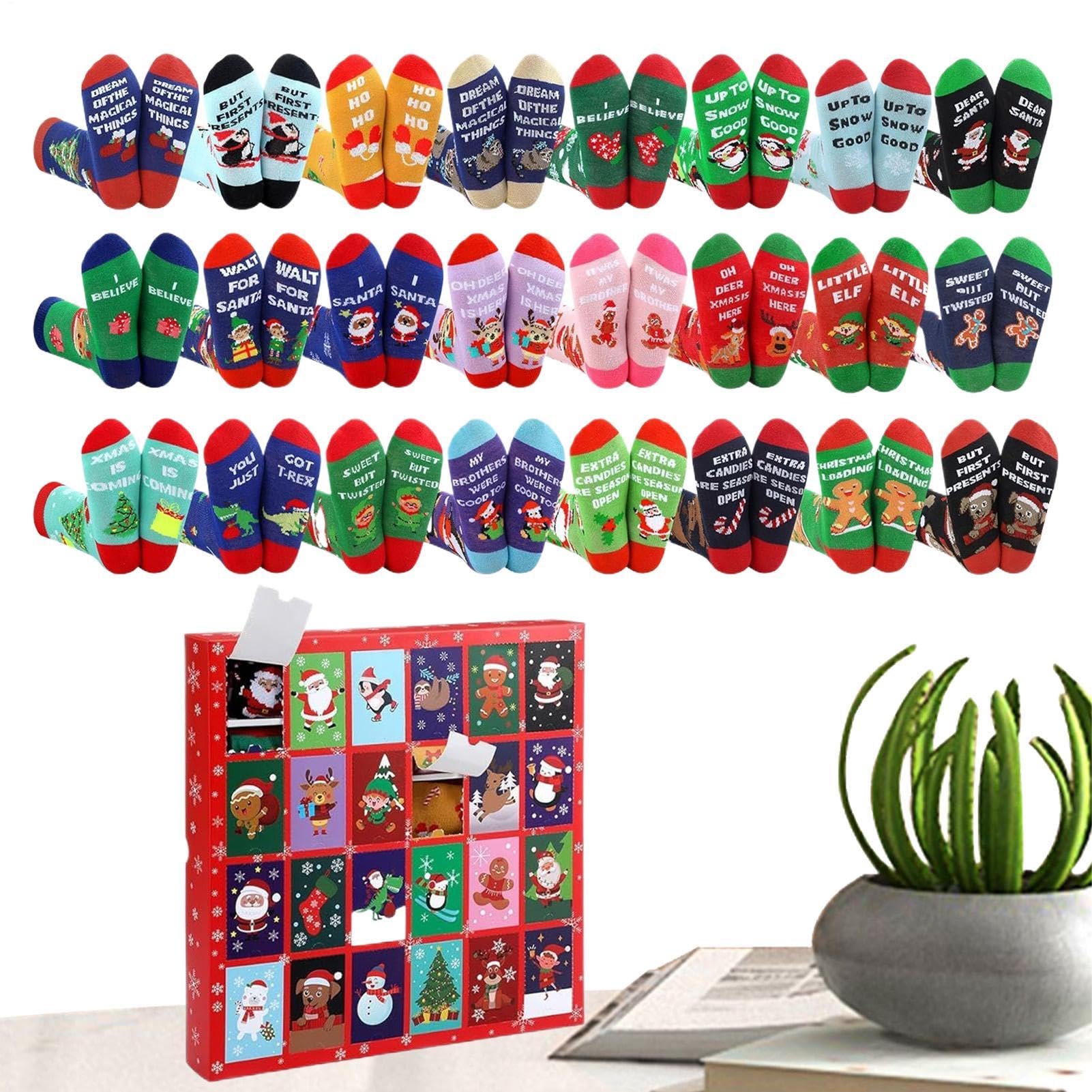 Calendario Cuenta Regresiva Navideño Para Mujer 24 Pares De Calcetines Y | Calcetines Unisex Calendario De Adviento 24 Días Para Adolescentes Niños Niñas V