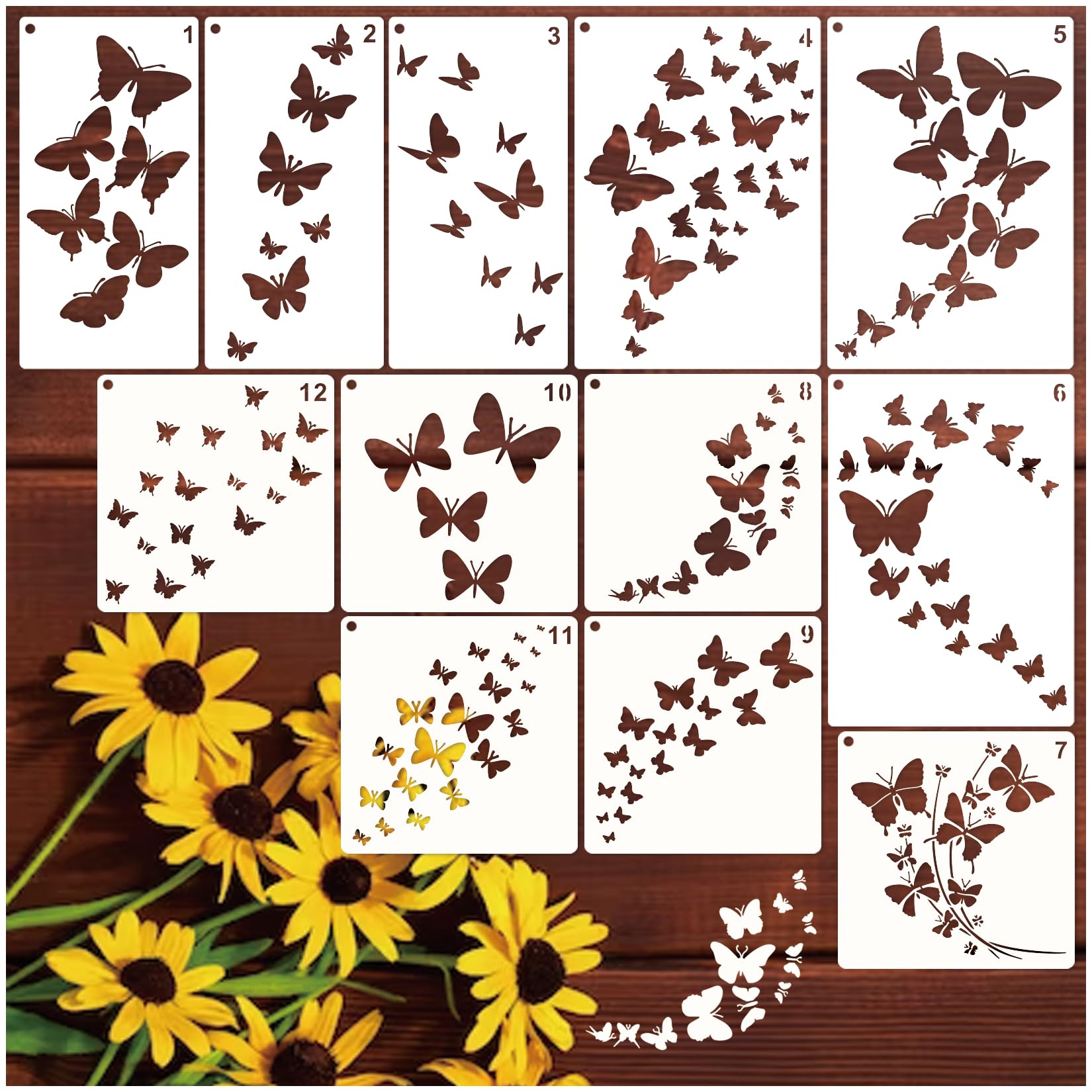6 Piece Flower & Butterfly Painting Stencils - Reusable Craft Templates For Wood & Walls