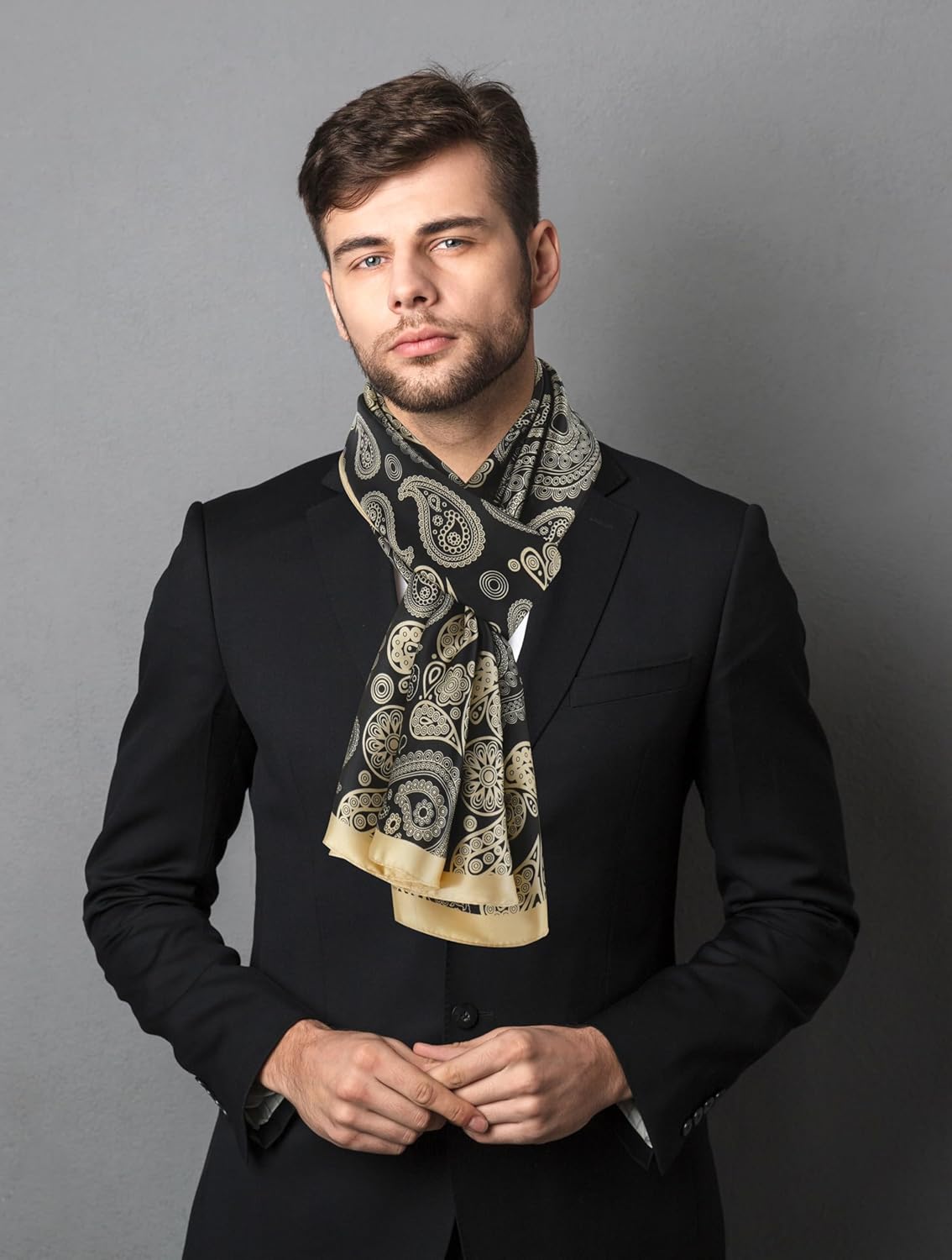 GERINLY Silk Feel Long Scarf for Men, Lightweight Business Dress Shawl Wraps Gentlemen, European Style Suit Scarves - Image 3