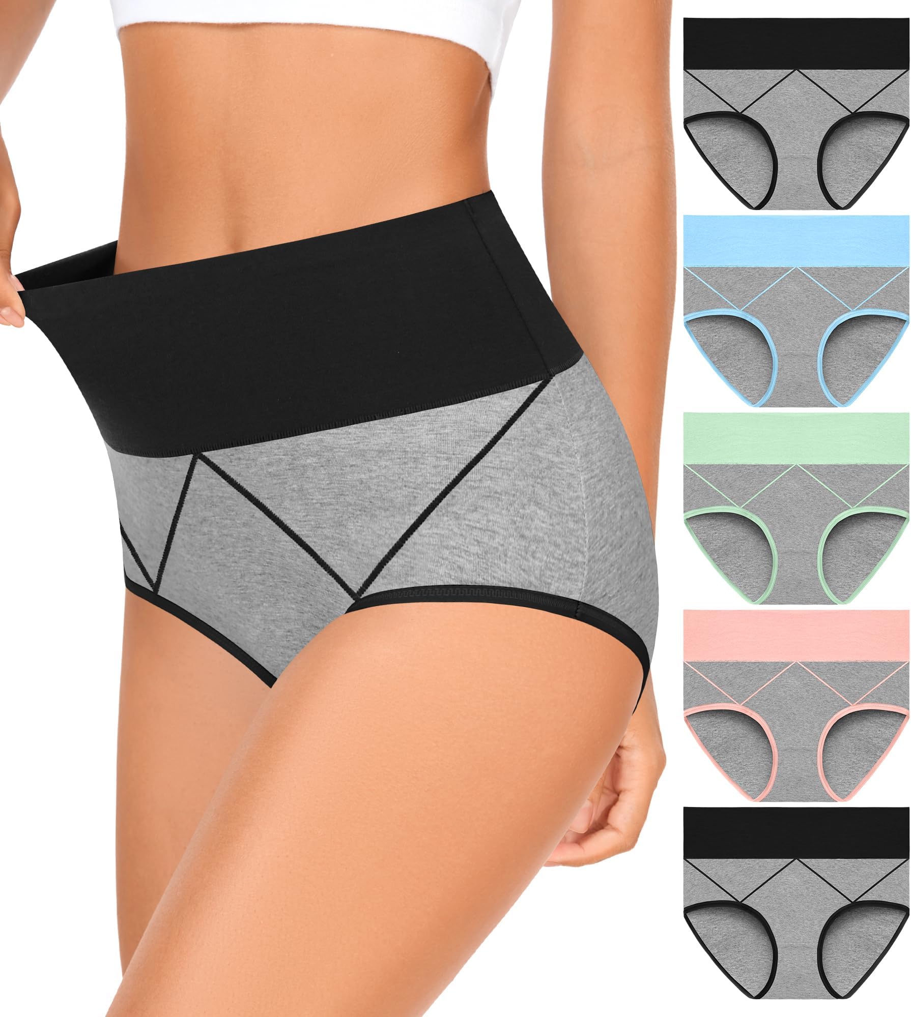 MISSWHOWomens High Waisted Cotton Underwear Full Coverage Soft Double-Layer Waistedband Panties (Regular & Plus Size)