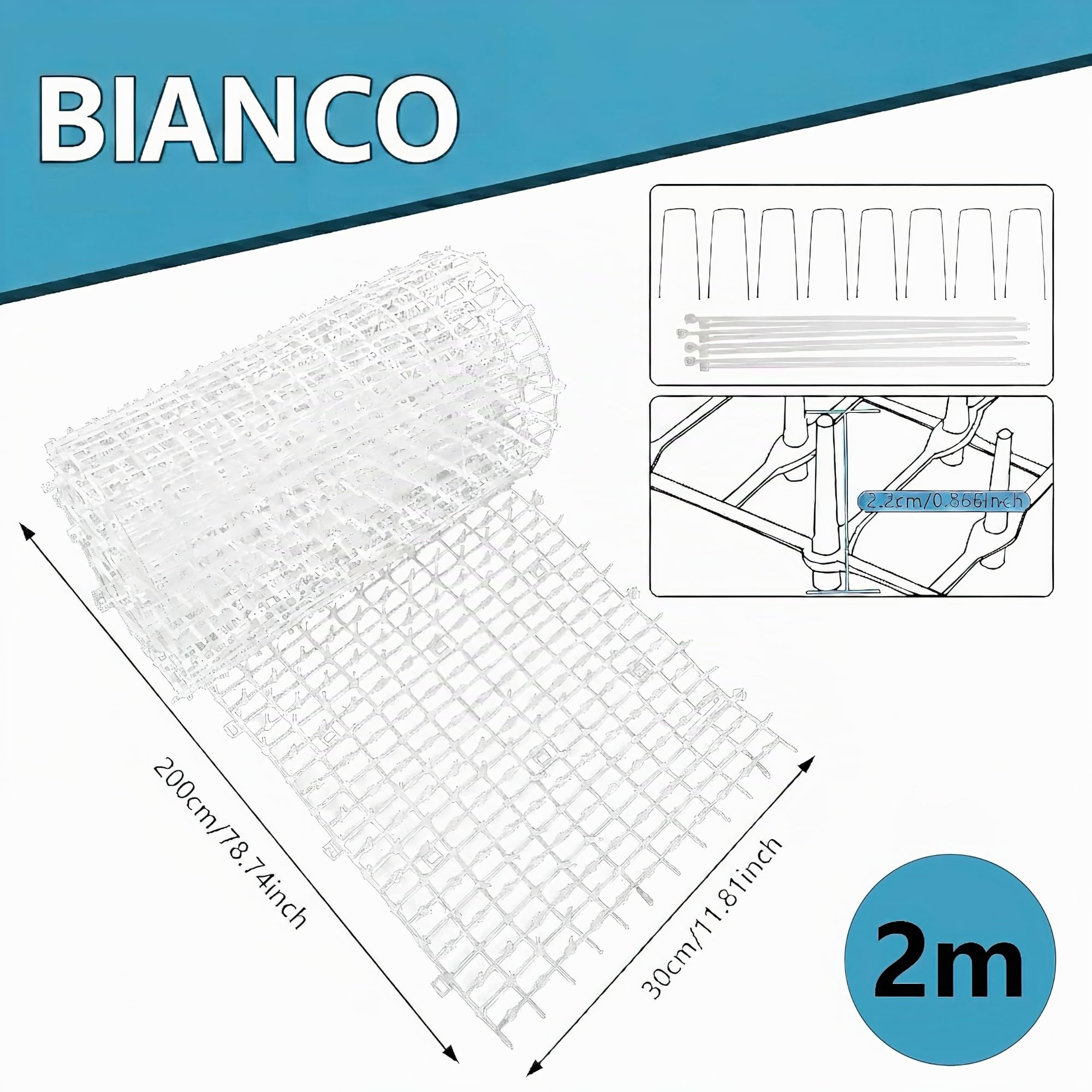 Alfombrilla Repelente de Mascotas, Blanca, 1,98 m con 8 Estacas para el Suelo 8 Bridas, Alfombrilla Repelente de Gatos con Púas Suaves para Jardín/Patio Trasero, Alfombrilla Disuasoria de