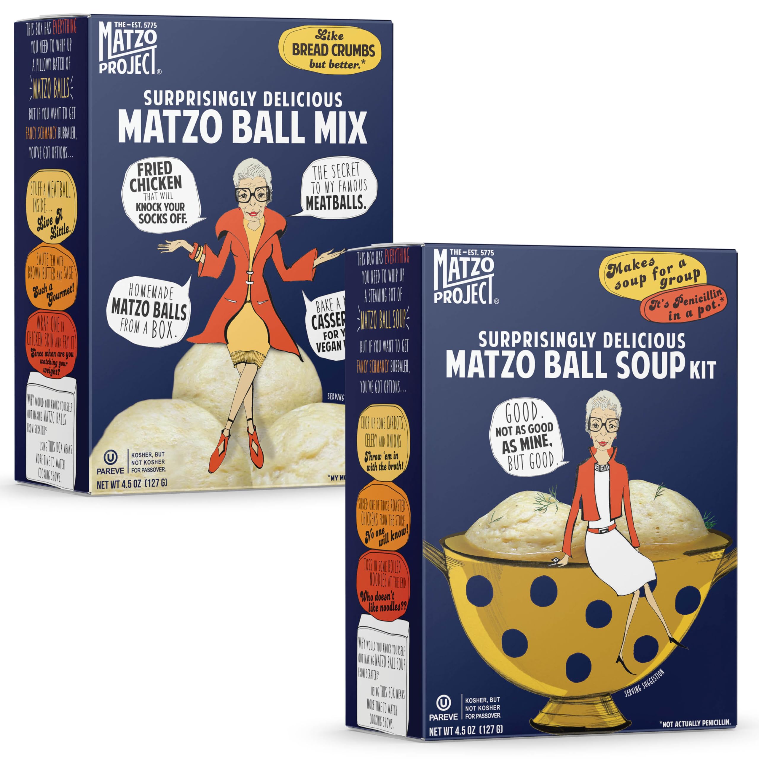 The Matzo Project Matzo Ball Soup Mix Kit, Natural Vegetarian Matzo Ball Mix, No MSG, Nut Free, 4.5oz Boxes, Kosher but NOT Kosher for Passover