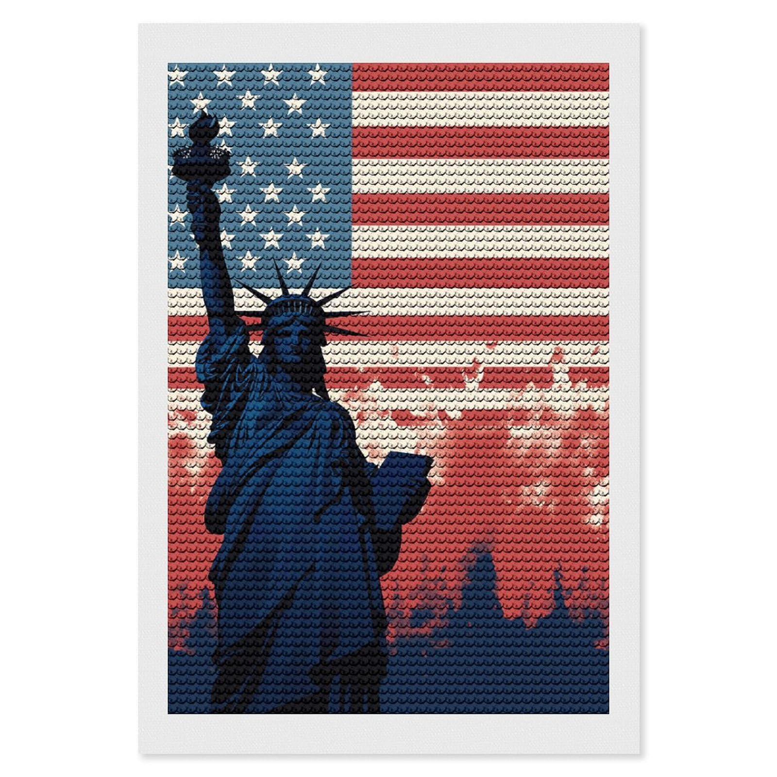 Diamond Painting Kits for Adults - DIY Diamond Art Kits for Beginners - Full 5D Paint Drill Diamond Dots Paintings- Flag with Silhouette of Lady Liberty Diamonds Pictures Gem Art And Craft Wall Decor