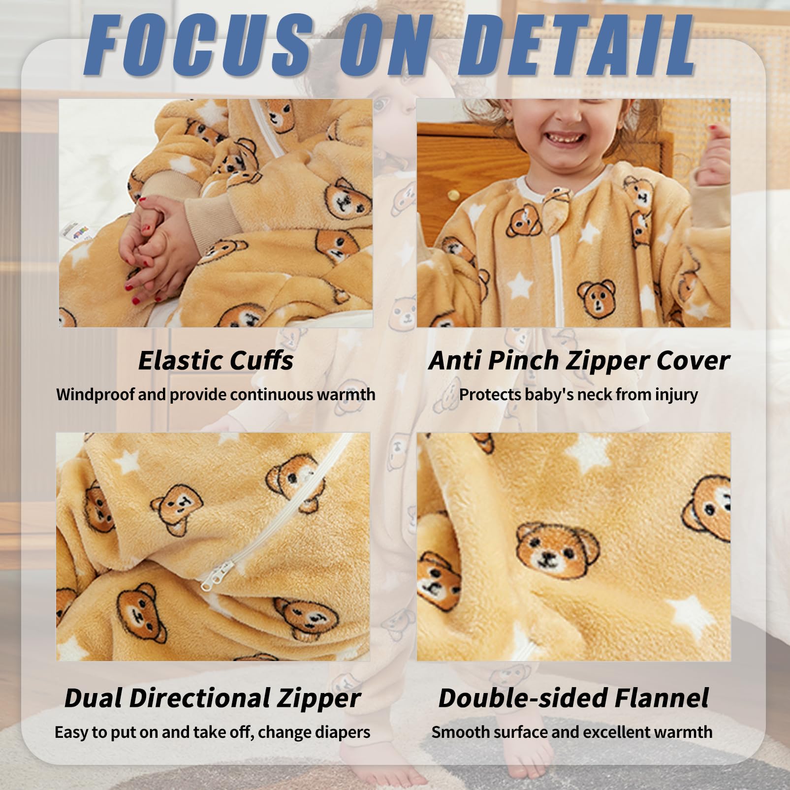 Monstoyo Sacco Nanna con Piedini Bambini Bambina, Invernale Flanella Pigiama Pagliaccetto Neonato, Maniche Lunghe & Gambe Separate Sacco a Pelo Cartone Tuta per Ragazze Ragazzi 0-6 Anni