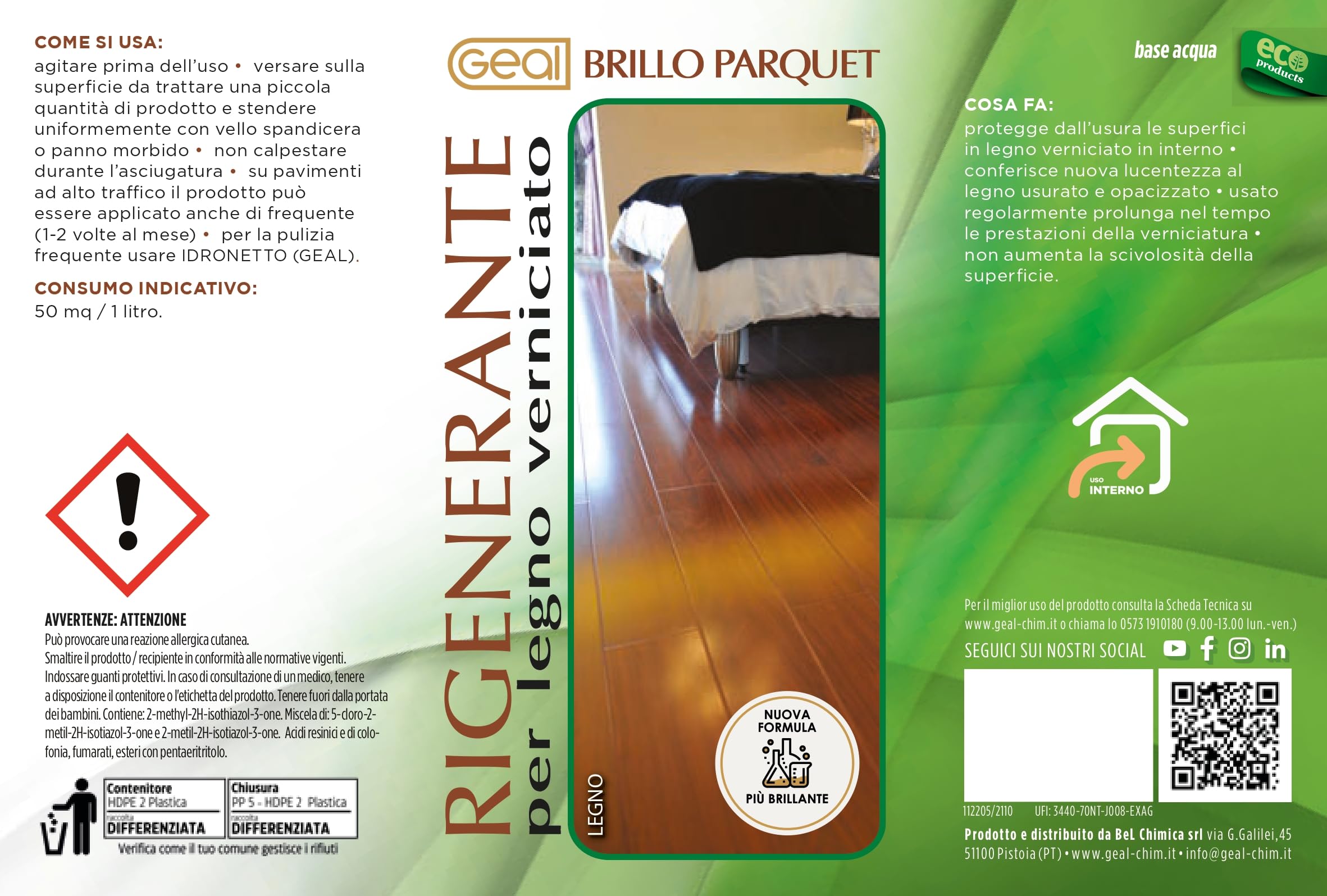 GEAL BRILLO PARQUET. Rigenerante protettivo per tutte le superfici in legno verniciato (Confezione da 2)